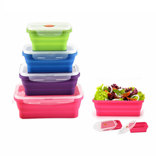 New products set of 4 different size food box food grade Folding silicone school lunch box