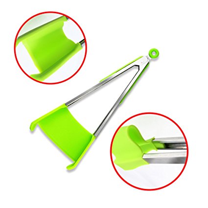 2-in-1 Kitchen Spatula & Tongs Non-Stick Heat Resistant Silicone Clip Shovel Red 9 inch 