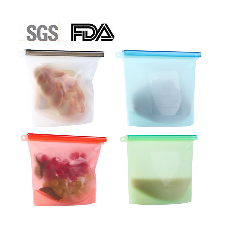  Reusable Vacuum Fruits Vegetables Meat Preservation kits FDA LFGB approve silicone food storage bag 4 pcs per set BPA free Food Grade Cooking 1000 ml 1500ml medium big size silicone food bag