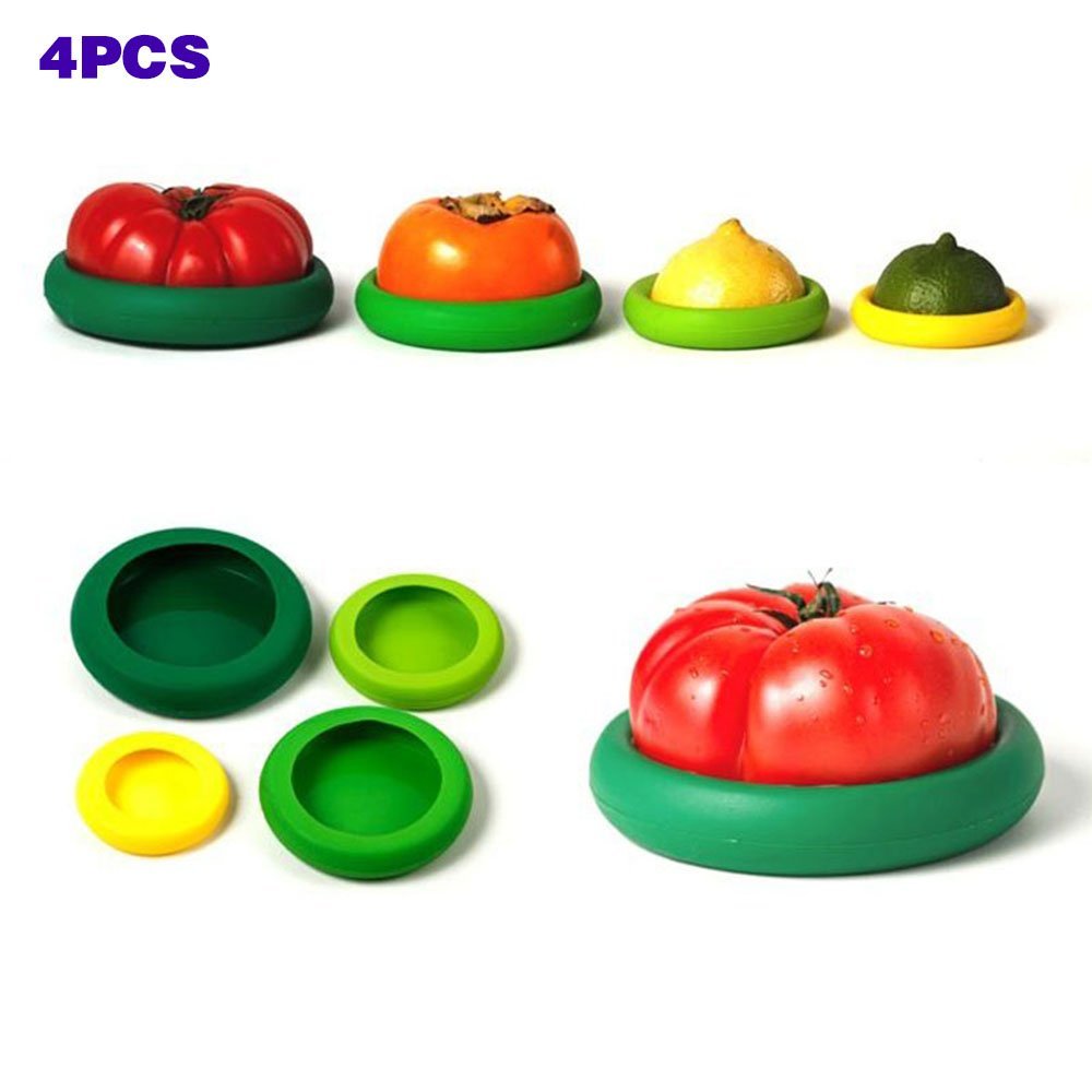 Silicone Food Savers & FREE Silicone Food Wrap, Fruits And Vegetable Huggers,Set of 4,Reusable,Durable And Expandable To Fit Various Sizes And Shapes of Containers