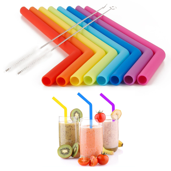 Amazon Hot sale 2018 BPA Free Reusable Drinking Straw FDA Silicone Straws 6 Packs with 2 Brushes Silicone Drinking Straw