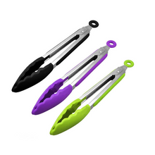 Premium Non Stick Silicone Tips 9 Inch Black Silicone Tipped Cooking Toaster Locking Tongs