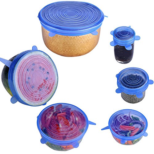 6 Piece Pack Silicone Storage Container Lids Food Grade Silicone Stretch Lids for All Containers